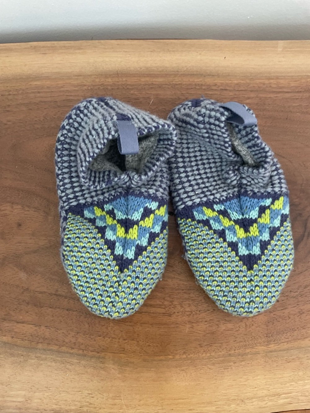 Bombas Gripper Slipper Lined YOUTH 11-13 Blue Green Merino Wool Blend